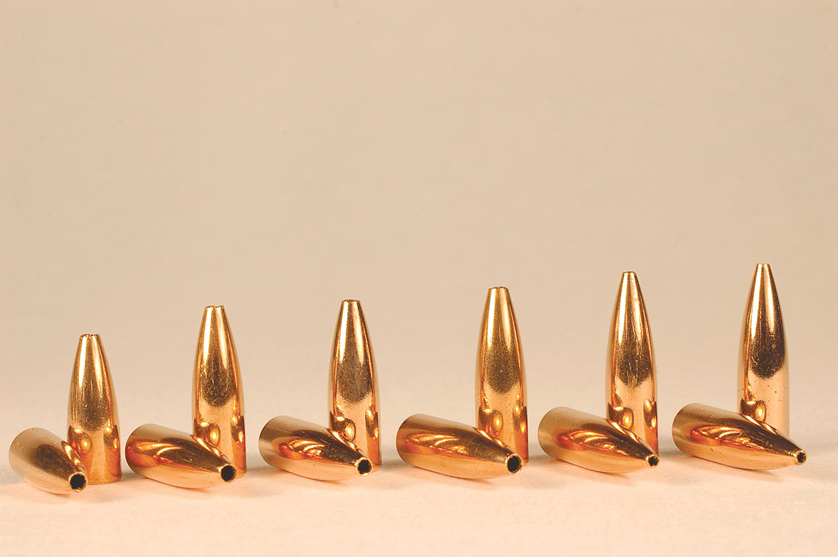 From left, .22-caliber Berger Varmint FB bullets include: 40-, 50-, 52-, 55-, 60- and 64-grain options.